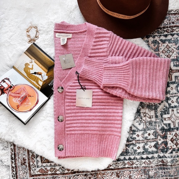 Happily Grey Pink Knitted Sweater Cardigan - Picture 2 of 10